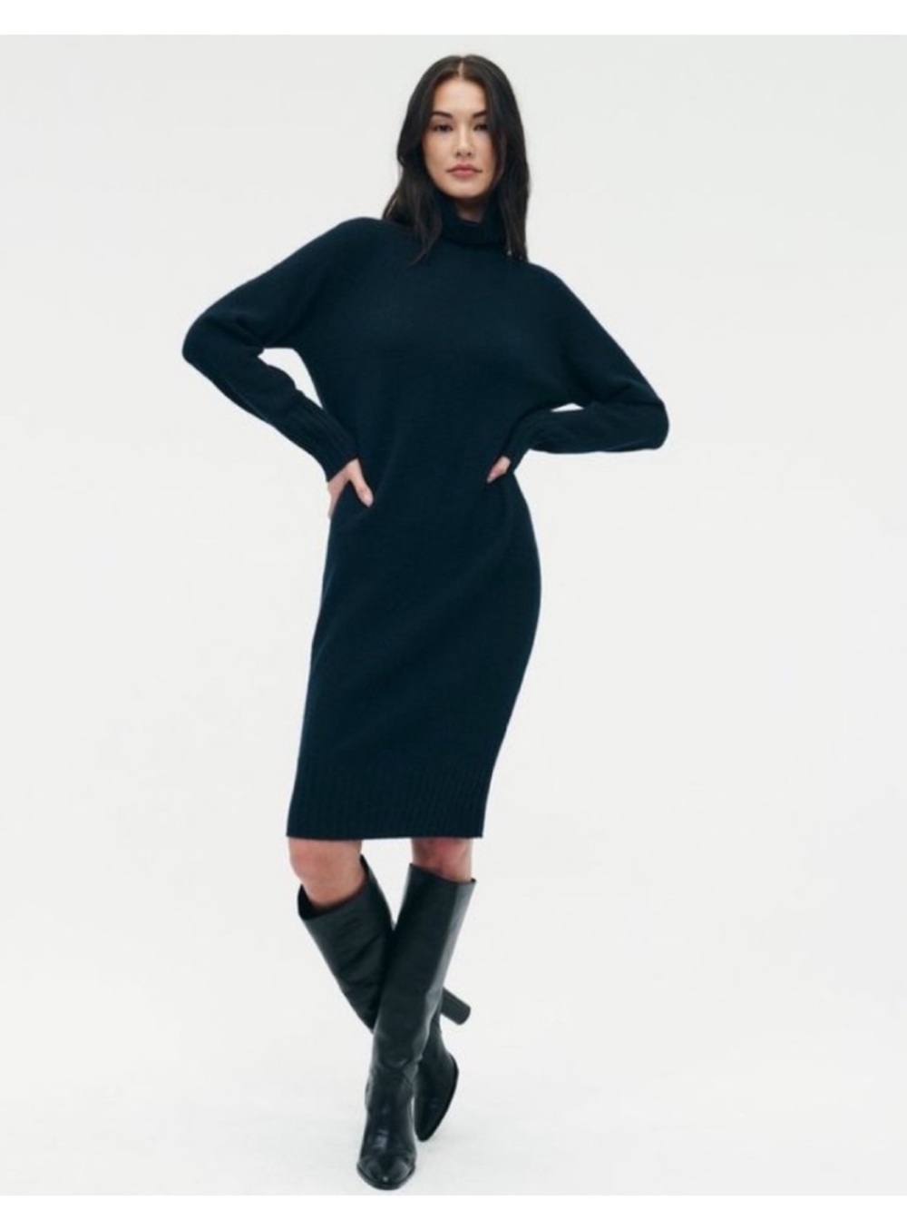 NAADAM Black Turtleneck Cashmere Sweater Dress